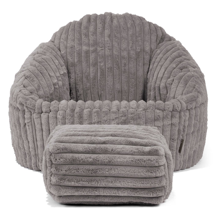 Pouf Chaise Bubble - Velours Côtelé Ultra Pelucheux Gris 02