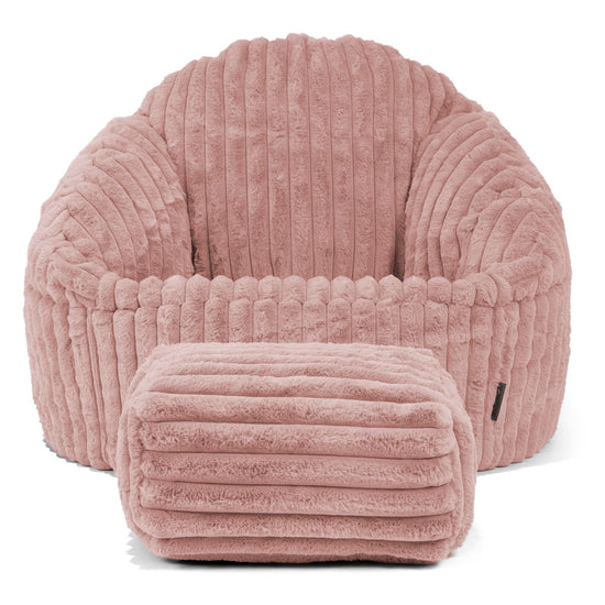 Pouf Chaise Bubble - Velours Côtelé Ultra Pelucheux Rose Pastel 02