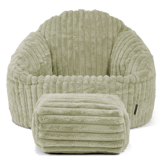 Pouf Chaise Bubble - Velours Côtelé Ultra Pelucheux Vert Sauge 02