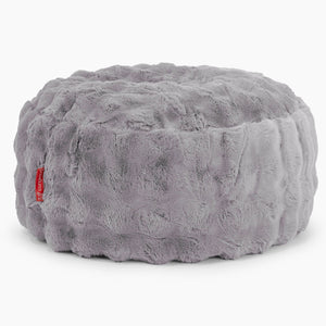Pouf Design Rond - Fausse Fourrure à Bulles Gris