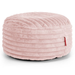 Pouf Design Rond - Velours Côtelé Ultra Pelucheux Rose Pastel