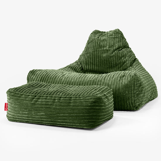 Pouf Fauteuil Relax - Côtelé Vert Forêt 02
