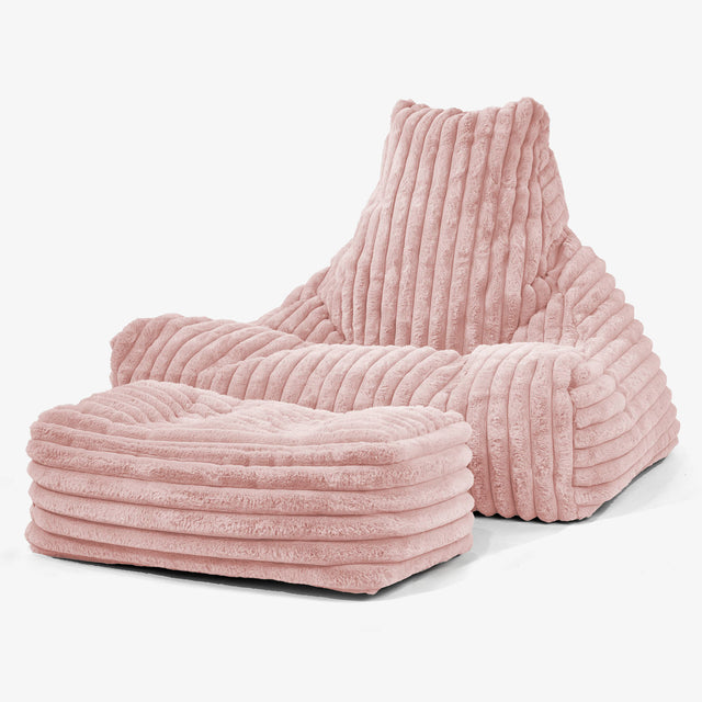 Pouf Fauteuil Relax - Velours Côtelé Ultra Pelucheux Rose Pastel 02