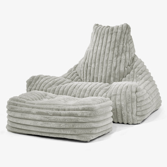 Pouf Fauteuil Relax - Velours Côtelé Ultra Pelucheux Vert Sauge 02