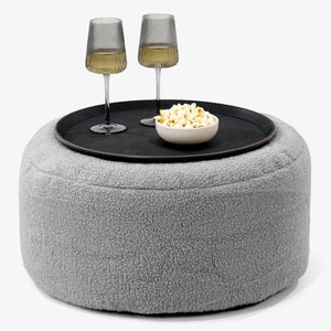 Pouf Ottoman avec Plateau - Bouclé Gris