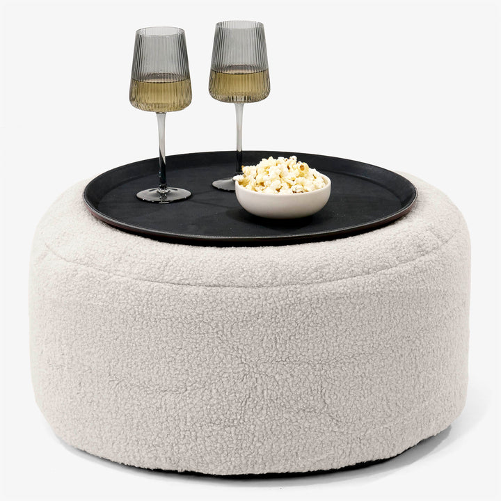 Pouf Ottoman avec Plateau - Bouclé Ivoire 01