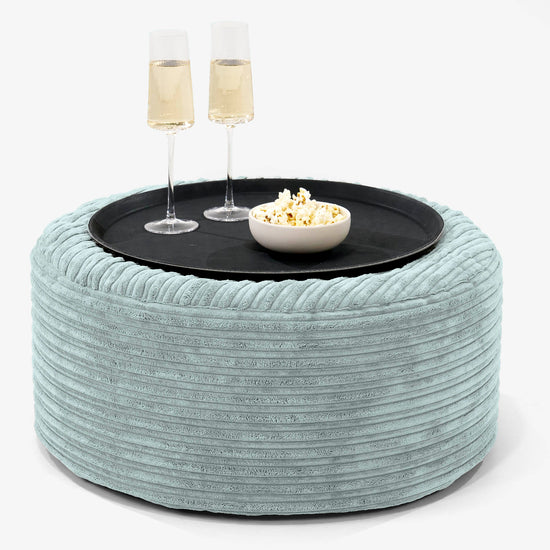 Pouf Ottoman avec Plateau - Côtelé Verte Menthe 01
