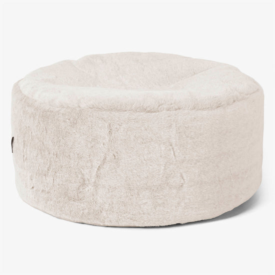Pouf Ottoman avec Plateau - Fausse Fourrure Lapin Blanc 02