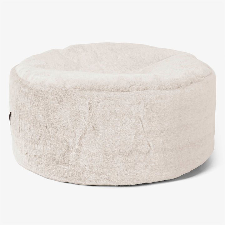 Pouf Ottoman avec Plateau - Fausse Fourrure Lapin Blanc 02