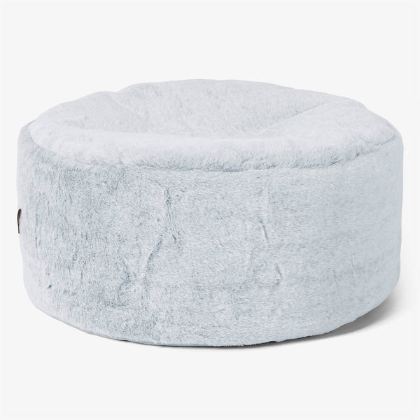 Pouf Ottoman avec Plateau - Fausse Fourrure Lapin Bleu Pastel 01