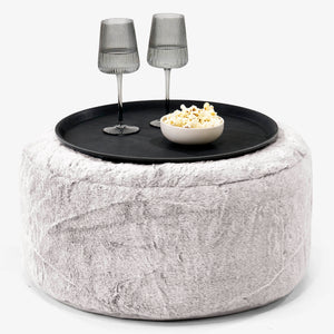 Pouf Ottoman avec Plateau - Fausse Fourrure Lapin Gris clair