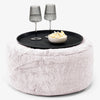 Pouf Ottoman avec Plateau - Fausse Fourrure Lapin Rose Pastel 01