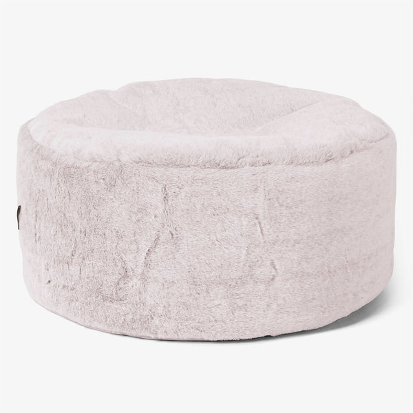 Pouf Ottoman avec Plateau - Fausse Fourrure Lapin Rose Pastel 01