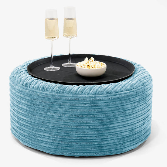 Pouf Ottoman avec Plateau - Côtelé Mer Égée 01