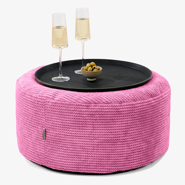Pouf Ottoman avec Plateau - Pompon Rose 01