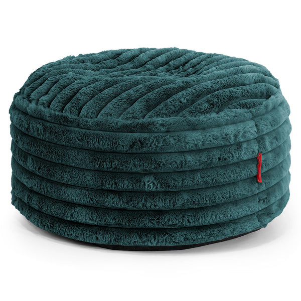 Pouf Ottoman avec Plateau - Velours Côtelé Ultra Pelucheux Bleu Canard 01