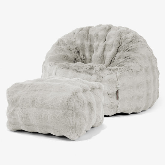 Pouf Poire Classique - Fausse Fourrure à Bulles Vert Sauge 01