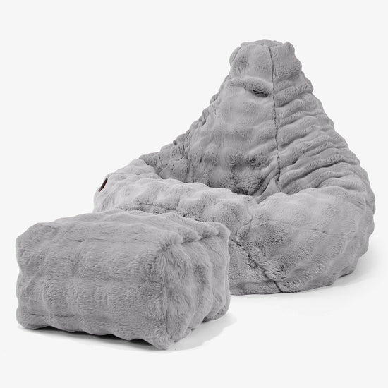 Pouf Poire Gamer - Fausse Fourrure à Bulles Gris 01