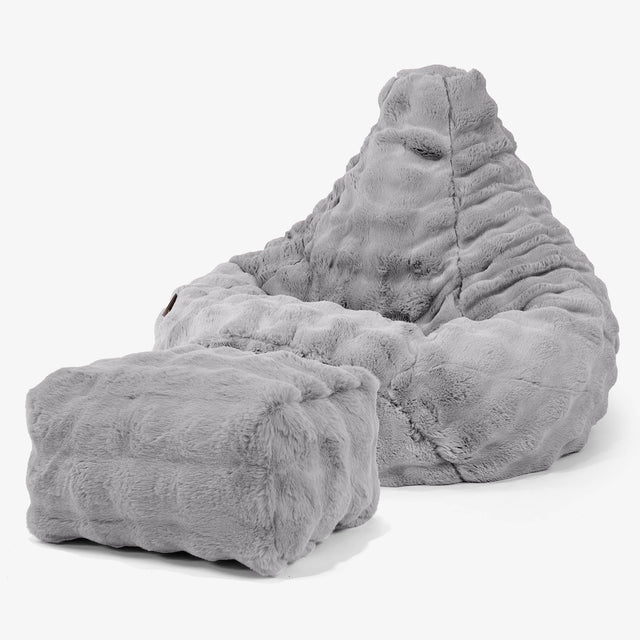 Pouf Poire Gamer - Fausse Fourrure à Bulles Gris 01