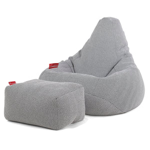 Pouf Poire Gamer - Tricoté Chevrons Gris