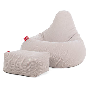 Pouf Poire Gamer - Tricoté Chevrons Pierre