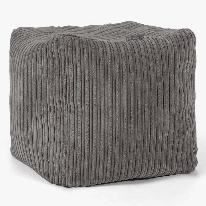 Pouf Repose-pieds Cube - Côtelé Anthracite 01