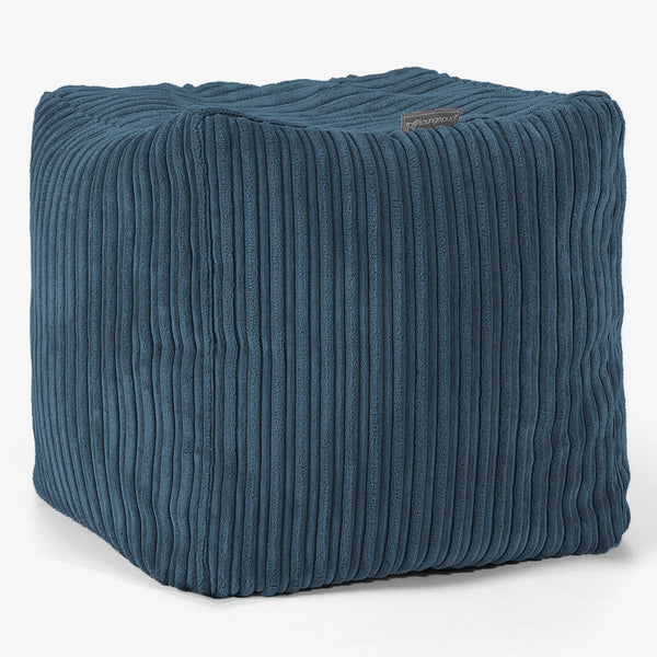 Pouf Repose-pieds Cube - Côtelé Bleu Marine 01