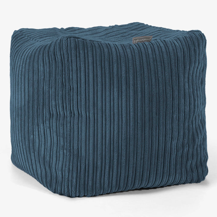 Pouf Repose-pieds Cube - Côtelé Bleu Marine 01