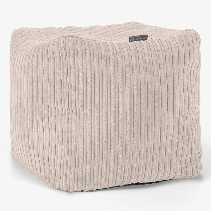 Pouf Repose-pieds Cube - Côtelé Ivoire 01