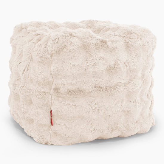 Pouf Repose-pieds Cube - Fausse Fourrure à Bulles Crème 01