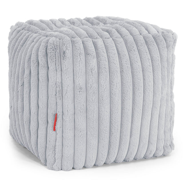 Pouf Repose-pieds Cube - Velours Côtelé Ultra Pelucheux Bleu Dragé 01