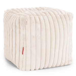 Pouf Repose-pieds Cube - Velours Côtelé Ultra Pelucheux Crème