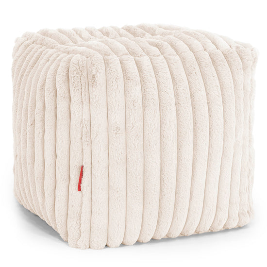 Pouf Repose-pieds Cube - Velours Côtelé Ultra Pelucheux Crème 01