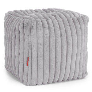 Pouf Repose-pieds Cube - Velours Côtelé Ultra Pelucheux Gris