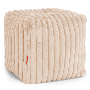 Pouf Repose-pieds Cube - Velours Côtelé Ultra Pelucheux Pêche