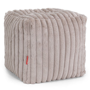 Pouf Repose-pieds Cube - Velours Côtelé Ultra Pelucheux Vison