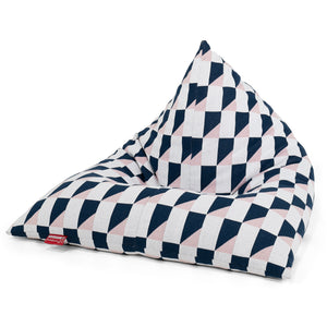 Gros Pouf Poire - Tricoté Géométrique Bleu