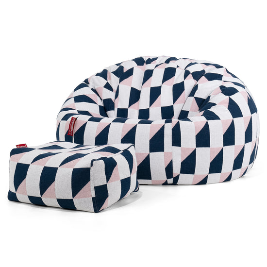 Pouf Poire Classique - Tricoté Géométrique Bleu 02