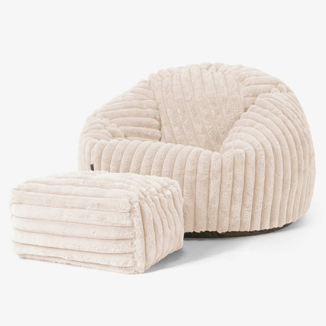 Pouf Poire Classique - Velours Côtelé Ultra Pelucheux Crème 02