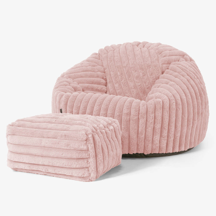 Pouf Poire Classique - Velours Côtelé Ultra Pelucheux Rose Pastel 02