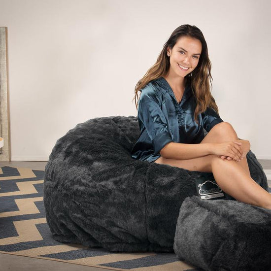Lounge Pug, CloudSac 510 XL, Grand Pouf à Mémoire de Forme, Canapé, Fausse Fourrure Noir