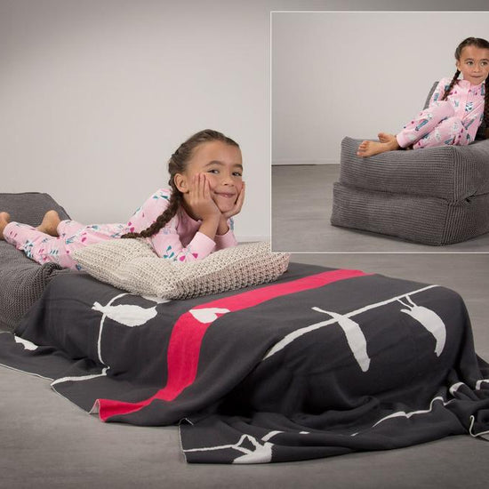 Lounge Pug, Avery, Fauteuil Futon, Unique, Pompon Anthracite
