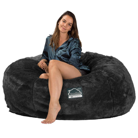 Lounge Pug, CloudSac 1010 XXL, Canapé Pouf Géant XXL à Mémoire de Forme, Gros Pouf Sofa, Fausse Fourrure Noir
