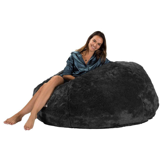 Lounge Pug, CloudSac 1010 XXL, Canapé Pouf Géant XXL à Mémoire de Forme, Gros Pouf Sofa, Fausse Fourrure Noir