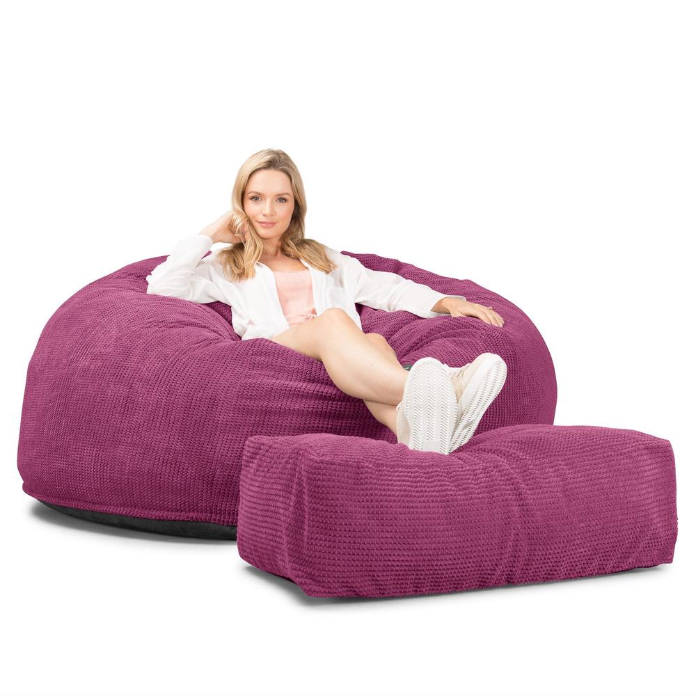 Lounge Pug, CloudSac 1010 XXL, Canapé Pouf Géant XXL à Mémoire de Forme, Gros Pouf Sofa, Pompon Rose
