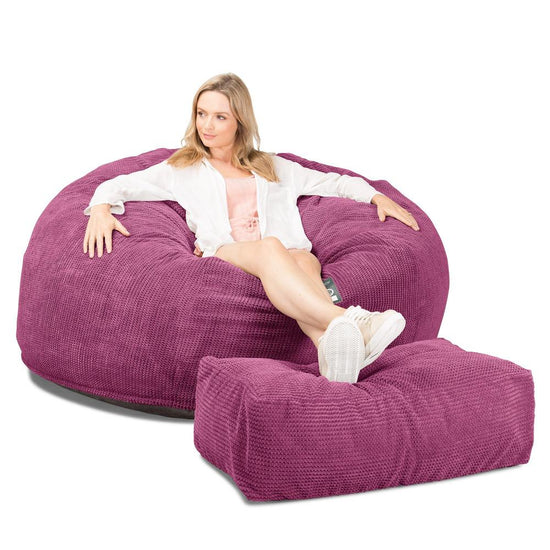 Lounge Pug, CloudSac 1010 XXL, Canapé Pouf Géant XXL à Mémoire de Forme, Gros Pouf Sofa, Pompon Rose