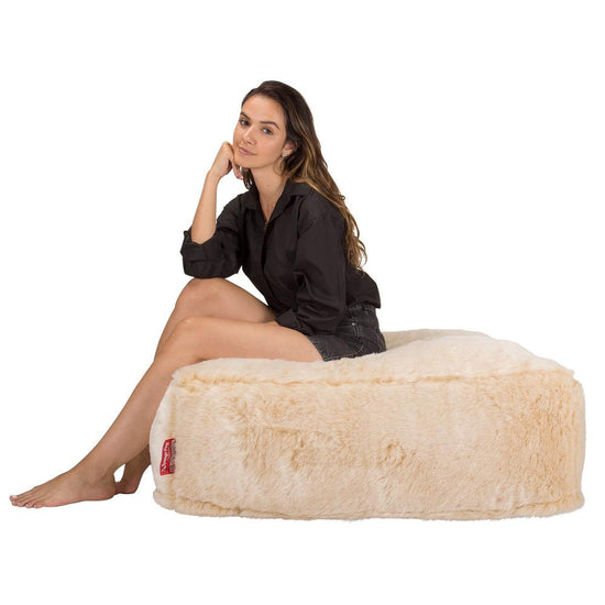 Lounge Pug, CloudSac 250, Pouf Ottomane Repose-pieds à Mémoire de Forme, Fausse Fourrure Blanc