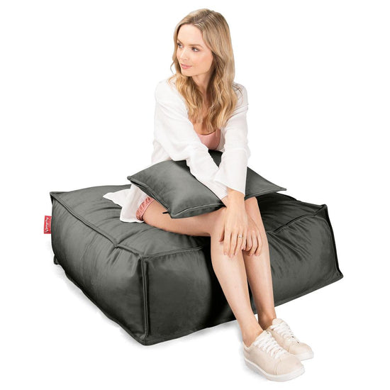Lounge Pug, CloudSac 250, Pouf Ottomane Repose-pieds à Mémoire de Forme, Velours Anthracite
