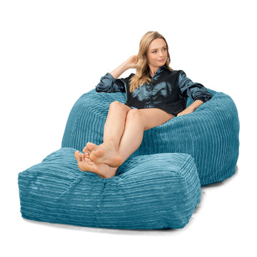 Lounge Pug, CloudSac 510 XL, Grand Pouf à Mémoire de Forme, Canapé, Côtelé Mer Égéé