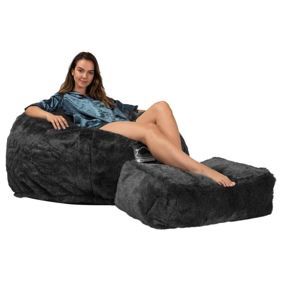 Lounge Pug, CloudSac 510 XL, Grand Pouf à Mémoire de Forme, Canapé, Fausse Fourrure Noir